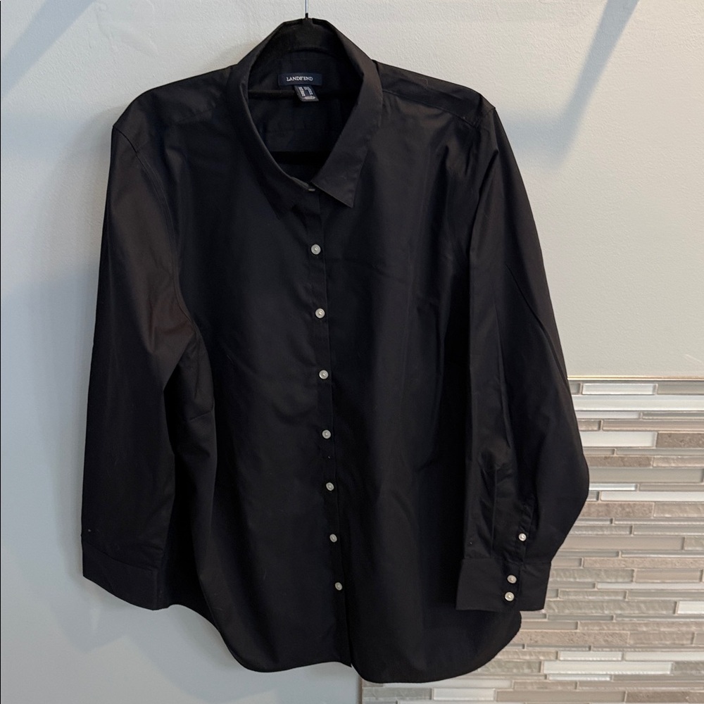 Lands' End Women’s Classic Black Button Down Shirt